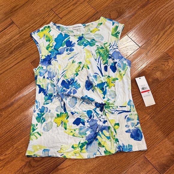 Calvin Klein Women's Floral Top - Blue and Green XS NEW - Picture 1 of 3